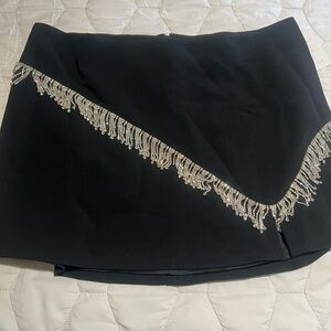 Black Skirt with Silver Fringe Detail